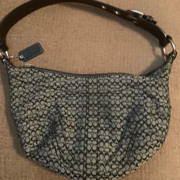 Coach Handbags - Coach Grey Signature Canvas Black Leather Hobo bag vintage original vintage